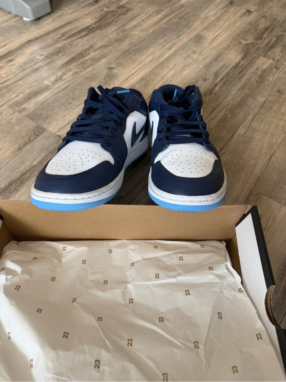 Men’s Navy & White Athletic Sneakers with Light Blue Sole